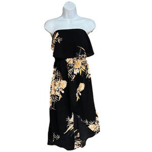 Yoins Strapless Strapless Tropical Print Split Hem Dress Small